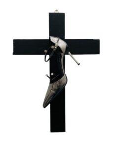 Willing Sinner_ Gucci Shoe and wooden cross_ 37cm x 50cm